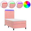 Cama Box Spring C/ Colchão/led 90x190 cm Veludo Rosa