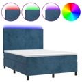 Cama Box Spring C/ Colchão/led 140x190 cm Veludo Azul-escuro