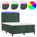 Cama Box Spring C/ Colchão/led 140x200 cm Veludo Verde-escuro