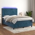 Cama Box Spring C/ Colchão/led 140x200 cm Veludo Azul-escuro