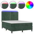 Cama Box Spring C/ Colchão/led 140x190 cm Veludo Verde-escuro