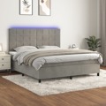 Cama Box Spring C/ Colchão/led 160x200 cm Veludo Cinzento-claro