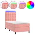 Cama Box Spring C/ Colchão/led 90x190 cm Veludo Rosa