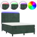 Cama Box Spring C/ Colchão/led 140x190 cm Veludo Verde-escuro