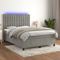 Cama Box Spring C/ Colchão/led 140x200 cm Veludo Cinzento-claro