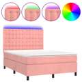 Cama Box Spring C/ Colchão/led 140x200 cm Veludo Rosa