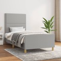 Estrutura de Cama C/ Cabeceira Tecido 90x190 cm Cinza-claro