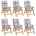Cadeiras de Jardim Reclináveis C/ Almofadões 6 pcs Teca Maciça