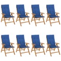Cadeiras de Jardim Reclináveis C/ Almofadões 8 pcs Teca Maciça