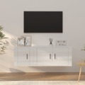 Conjunto Móveis de Tv Derivados Madeira Branco Brilhante 2 pcs