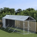 Canil de Exterior com Teto 2x10x2,5 M Aço Galvanizado Prateado