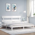 Estrutura de Cama com Cabeceira 200x200cm Madeira Maciça Branco