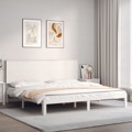 Estrutura de Cama com Cabeceira 200x200cm Madeira Maciça Branco