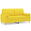 Sofá 2 Lug. + Almofadas Decorativas 140 cm Tecido Amarelo-claro