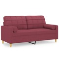 Sofá 2 Lug. + Almofadas Decorativas 140cm Tecido Vermelho Tinto