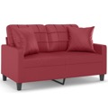 Sofá 2 Lugares +almofadas 120cm Couro Artificial Vermelho Tinto