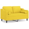 Sofá 2 Lug. + Almofadas Decorativas 120 cm Tecido Amarelo-claro