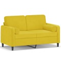 Sofá 2 Lugares C/ Almofadas Decorativas 120 cm Veludo Amarelo