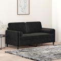 Sofá 2 Lugares C/ Almofadas Decorativas 140 cm Veludo Preto