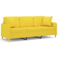Sofá 3 Lugares + Almofadas Decoração 180cm Tecido Amarelo-claro