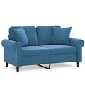 Sofá 2 Lugares C/ Almofadas Decorativas 120 cm Veludo Azul