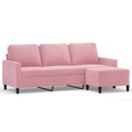Sofá de 3 Lugares com Apoio de Pés 180 cm Veludo Rosa