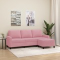 Sofá de 3 Lugares com Apoio de Pés 180 cm Veludo Rosa