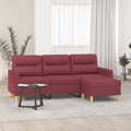 Sofá de 3 Lugares com Apoio de Pés 180 cm Tecido Vermelho Tinto