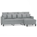 Sofá de 3 Lugares com Apoio de Pés 180 cm Tecido Cinzento-claro