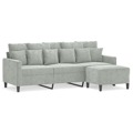Sofá de 3 Lugares com Apoio de Pés 180 cm Veludo Cinzento-claro
