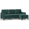 Sofá de 3 Lugares com Apoio de Pés 180 cm Veludo Verde-escuro