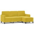 Sofá de 3 Lugares com Apoio de Pés 180 cm Veludo Amarelo