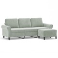Sofá de 3 Lugares com Apoio de Pés 180 cm Veludo Cinzento-claro