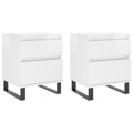 Mesa de Cabeceira 2 pcs Derivados de Madeira Branco Brilhante