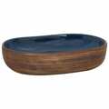 Lavatório de Bancada Oval 59x40x14 cm Cerâmica Castanho e Azul