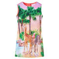 Vestido P/ Criança Estampa de Paisagem Tropical e Animais Coral 116