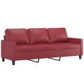 Sofá de 3 Lugares 180 cm Couro Artificial Vermelho Tinto