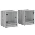 Mesa Cabeceira C/ Portas Vidro 2 pcs 35x37x42cm Cinzento Sonoma