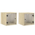 Mesa Cabeceira C/ Portas Vidro 2 pcs 35x37x35cm Carvalho Sonoma