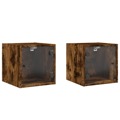 Mesa Cabeceira C/ Portas Vidro 2 pcs 35x37x35cm Carvalho Fumado