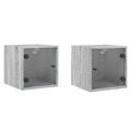 Mesa Cabeceira C/ Portas Vidro 2 pcs 35x37x35cm Cinzento Sonoma