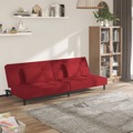 Sofá-cama 2 Lugares com Duas Almofadas Veludo Vermelho Tinto