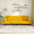 Sofá-cama 2 Lugares com Duas Almofadas Veludo Amarelo