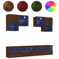 Conjunto Móveis de Parede P/ Tv Luzes LED Carvalho Castanho 6 pcs