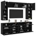 Conjunto de Móveis de Parede para Tv com Luzes LED Preto 6 pcs