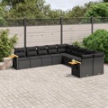 Conjunto Sofás de Jardim C/ Almofadões Vime Pe Preto 10 pcs