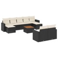 Conjunto Sofás de Jardim C/ Almofadões Vime Pe Preto 10 pcs