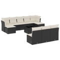 Conjunto Sofás de Jardim C/ Almofadões Vime Pe Preto 11 pcs