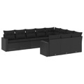 Conjunto Sofás de Jardim C/ Almofadões Vime Pe Preto 10 pcs