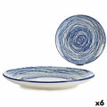 Plat Bord Riscas Porcelana Azul Branco 6 Unidades (24 X 2,8 X 24 cm)